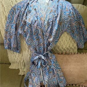INTIMISSIMI Ladies BLUE Pink Paisley  Kimono Dressing Robe Viscose Small